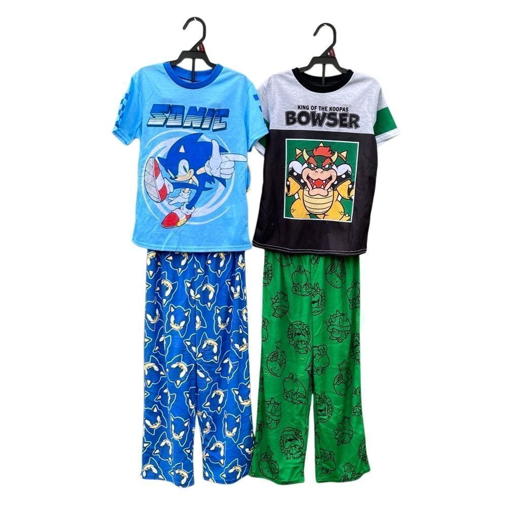 Boys Bowser & Sonic Short Sleeve Top & Sleep Pants Pajama 2, 2-Piece Sets Size S